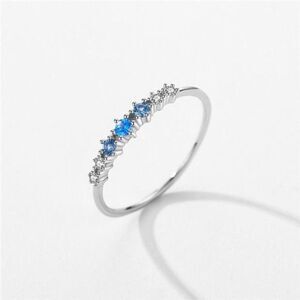 Dainty Sterling Silver Round Blue Baguette Ring Gift For Her - Size 6